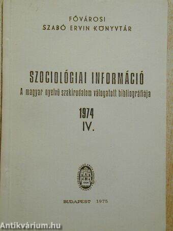 Szociológiai információ 1974/4.