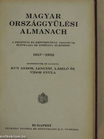 Magyar Országgyülési Almanach 1927-1932
