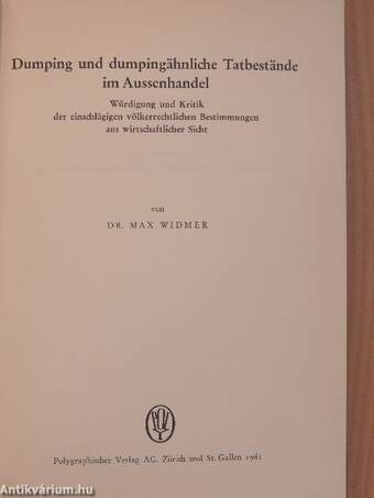 Dumping und dumpingähnliche Tatbestände im Aussenhandel