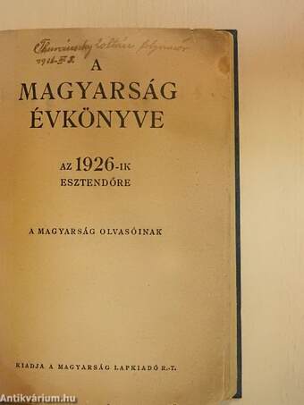 A Magyarság Évkönyve az 1926-ik esztendőre