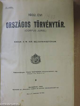 1932. évi országos törvénytár/1933. évi országos törvénytár