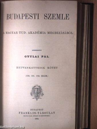 Budapesti Szemle 71. kötet 187-189. szám/72. kötet 190-192. szám