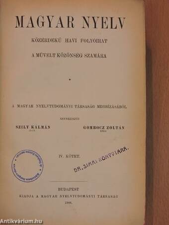 Magyar Nyelv 1908. január-december
