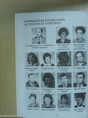 A Pozsonyi Magyar Gimnázium és Alapiskola almanachja 1993/1994.