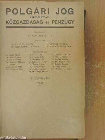 Polgári Jog 1929. január-december/Közgazdaság és Pénzügy 1929. január-december