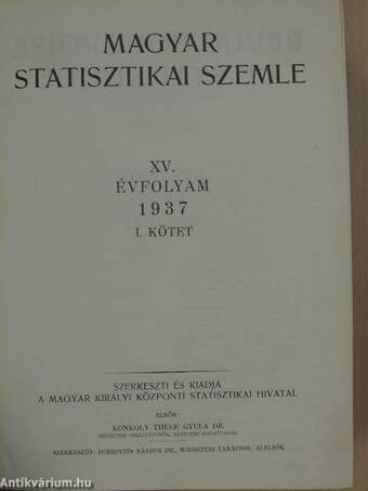 Magyar Statisztikai Szemle 1937. január-december I-II.