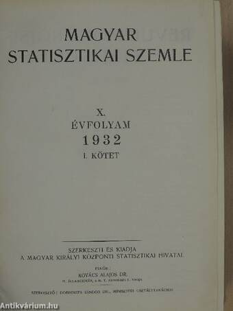 Magyar Statisztikai Szemle 1932. január-december I-II.