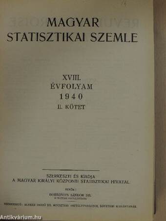 Magyar Statisztikai Szemle 1940. július-december (fél évfolyam)