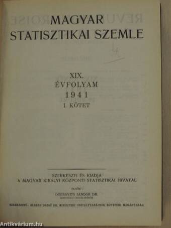 Magyar Statisztikai Szemle 1941. január-június (fél évfolyam)