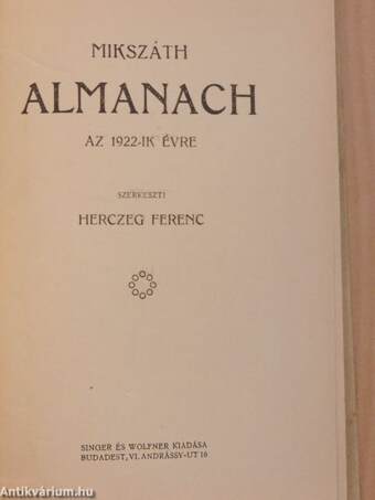 Mikszáth Almanach az 1922-ik évre