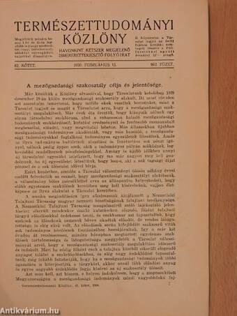 Természettudományi Közlöny 1930. februárius 15.