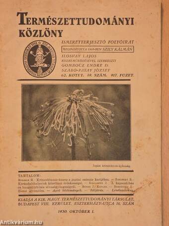 Természettudományi Közlöny 1930. október 1.