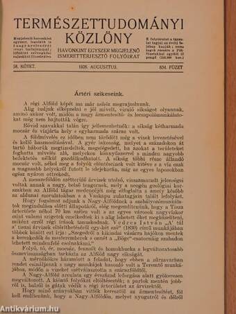 Természettudományi Közlöny 1926. augusztus