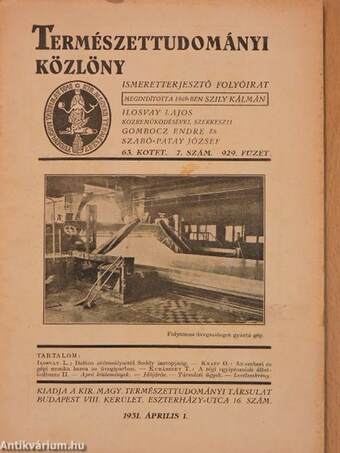 Természettudományi Közlöny 1931. április 1.