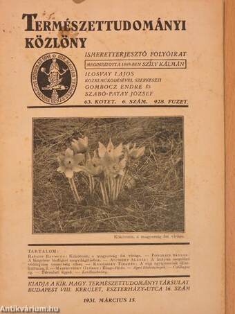 Természettudományi Közlöny 1931. március 15.