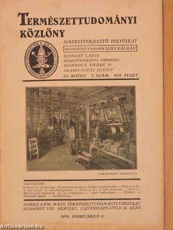 Természettudományi Közlöny 1931. februárius 1.