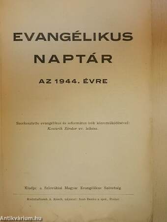 Evangélikus naptár az 1944. évre