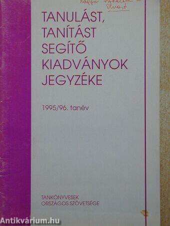 Tanulást, tanítást segítő kiadványok jegyzéke az 1995/96. tanévre