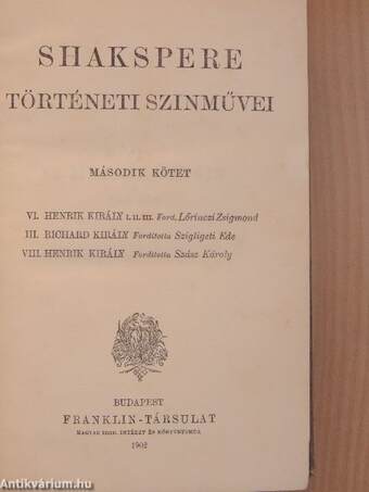 Shakspere történeti szinművei II. (töredék)