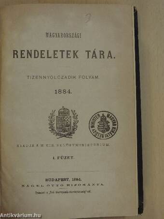 Magyarországi Rendeletek Tára 1884. I-V.