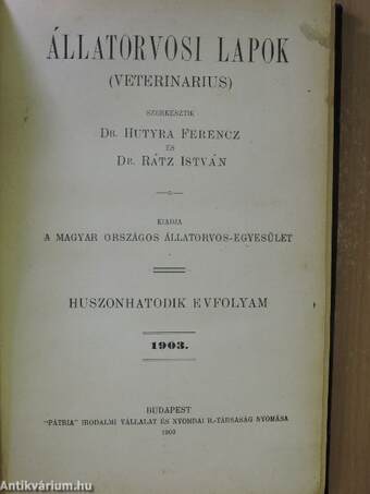 Állatorvosi Lapok 1903. (nem teljes évfolyam)