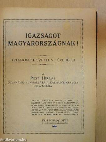 A Pesti Hirlap Vasárnapja 1930. (nem teljes évfolyam)/Igazságot Magyarországnak!