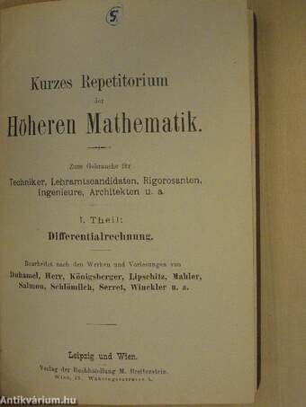 Kurzes Repetitorium der Höheren Mathematik I.