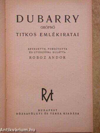 Dubarry grófnő titkos emlékiratai