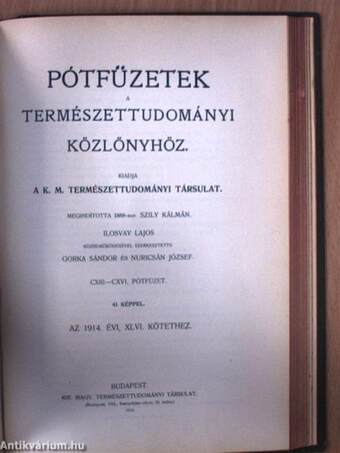 Természettudományi Közlöny 1914. január-december/Pótfüzetek a Természettudományi Közlönyhöz 1914. január-december