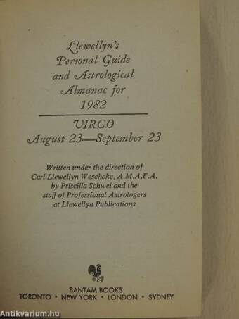 Llewellyn's Personal Guide and Astrological Almanac for 1982 - Virgo