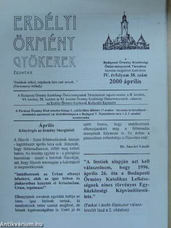 Erdélyi Örmény Gyökerek Füzetek - 2000. április