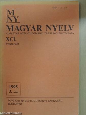 Magyar Nyelv 1995. szeptember