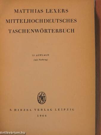 Mittelhochdeutsches Taschenwörterbuch