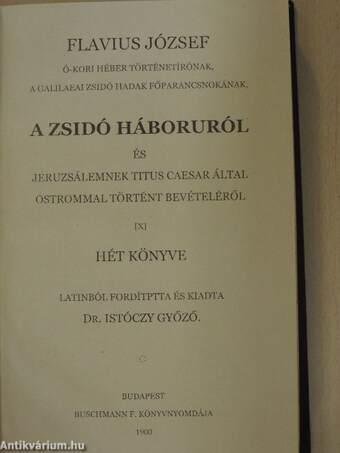 A zsidó háboruról és Jeruzsálemnek Titus Caesar által ostrommal történt bevételéről