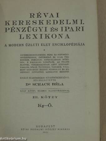 Révai Kereskedelmi, Pénzügyi és Ipari Lexikona III. (töredék)