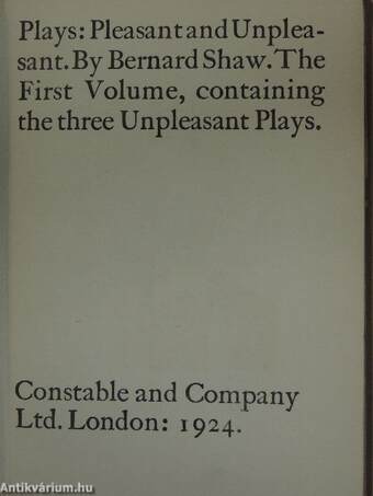 Plays: Pleasant and Unpleasant I-II.