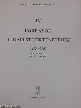 Források Budapest múltjából IV.