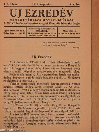 Uj ezredév 1922. augusztus 1.