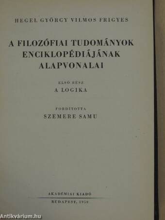 A filozófiai tudományok enciklopédiájának alapvonalai I.