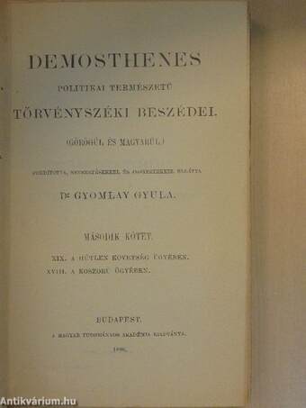 Demosthenes politikai természetű törvényszéki beszédei II.