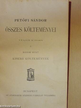 Petőfi Sándor összes költeményei II. (töredék)