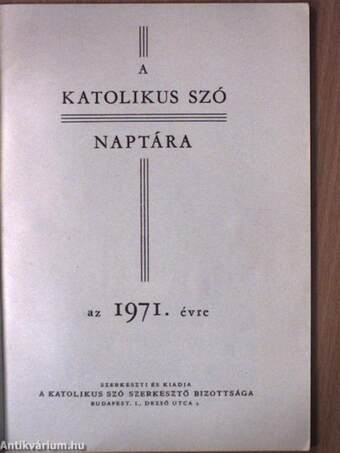 A Katolikus Szó naptára az 1971. évre