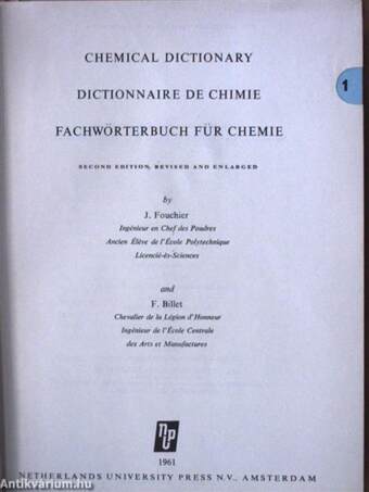 Chemical Dictionary/Dictionnaire de Chimie/Fachwörterbuch für Chemie