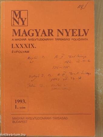 Magyar Nyelv 1993/1-4.