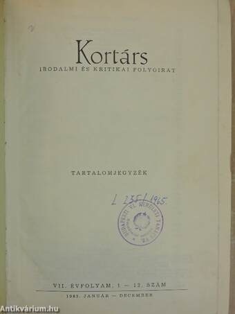 Kortárs 1963. (nem teljes évfolyam) I-II.