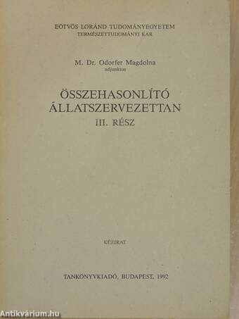 Összehasonlító állatszervezettan III. (töredék)