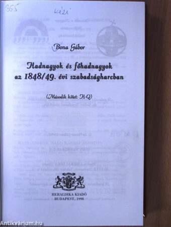 Hadnagyok és főhadnagyok az 1848/49. évi szabadságharcban II. (töredék)