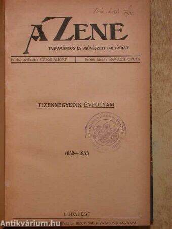 A Zene 1932-1933.