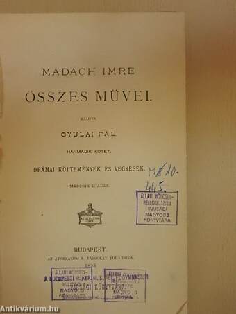 Madách Imre összes művei III. (töredék)