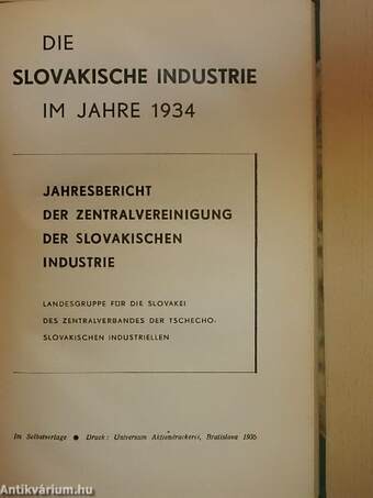 Die slovakische Industrie im Jahre 1934